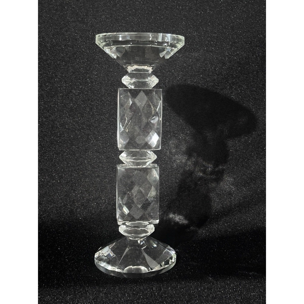Lafayette Crystal candle holder 10 1/2" Beautiful Square Pattern Cut - Picture 7 of 16